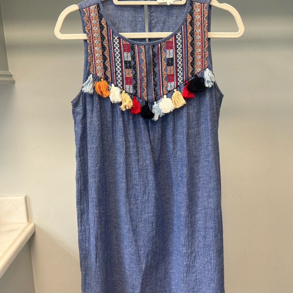 Multi-color embroidery on blue dress THML Size Small